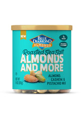 Blue Diamond Deluxe Roasted Sea Salt can of almonds and mixed nuts for a savory snack