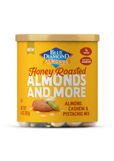 Blue Diamond Honey Roasted Mixed Nuts can front view, ideal for on-the-go snacking.