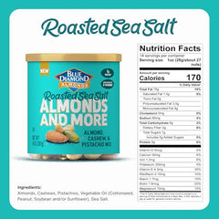 Blue Diamond mixed nuts close-up with almonds, pistachios, and cashews for protein-rich snacking