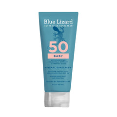 Blue Lizard Baby Mineral Sunscreen bottle showing fragrance-free mineral protection for delicate skin