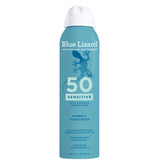 Blue Lizard Sensitive Spray bottle shown for outdoor mineral SPF 50 protection.