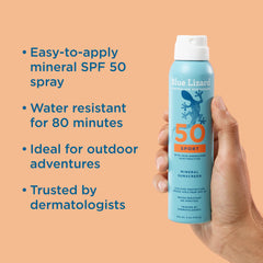 Blue Lizard Sport spray on the face before outdoor adventures.
