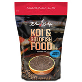 Blue Ridge Koi Food bag front with premium koi pellets for year-round koi and goldfish nutrition.