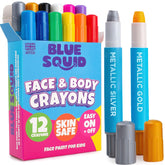 Blue Squid face paint crayons in 12 colors for vivid party designs.
