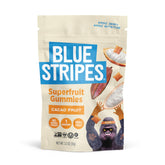 Blue Stripes Cacao Superfruit Gummies pack shot, a tasty on-the-go vegan snack.