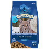 Blue Wilderness real-chicken-ingredient highlights protein-rich formula for indoor cats.