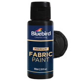 Bluebird fabric paint lamp-black bottle shows smooth coverage.