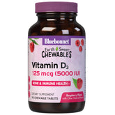 Bluebonnet Earth Sweet Vitamin D3 raspberry chewables bottle supports daily bone health.
