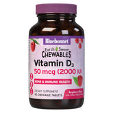 BlueBonnet EarthSweet D3 2000 IU bottle displayed for bone support and immune function.