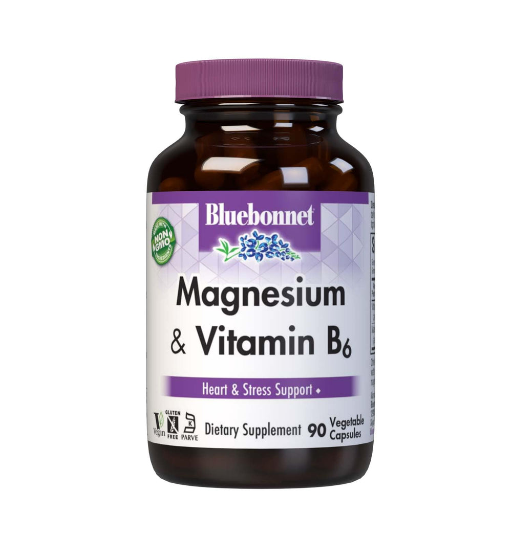 BlueBonnet magnesium bottle front label highlighting 400 mg Mg and 25 mg B6