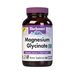 BlueBonnet Magnesium Glycinate bottle provides daily 400 mg magnesium for natural energy support.