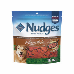 Blue Buffalo Nudges homestyle chicken bacon bag shows wholesome ingredients your dog will love