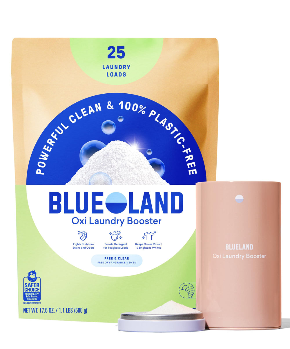 BLUELAND Oxi Laundry Booster tin front view on counter
