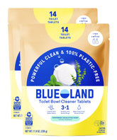 BLUELAND toilet cleaner tablets 2-pack dissolving in water for eco-friendly cleaning