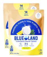 BLUELAND toilet bowl cleaner tablets in lemon cedar packaging for easy plastic-free cleaning
