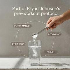 Mixing glass ready to blend Blueprint Bryan Johnson creatine monohydrate powder