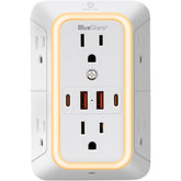 BlueStars wall-mount power strip front view ideal for tidy desks.