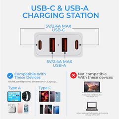BlueStars wall-mount power strip six outlets organized for bulky adapters.