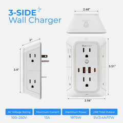 BlueStars wall-mount power strip USB-C port powers laptops and tablets.