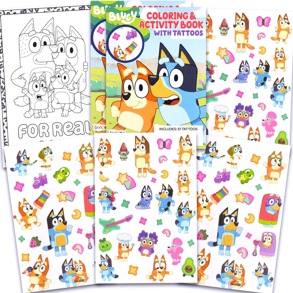Bluey tattoos party favors set pack featuring favorite characters for kids' celebrations.