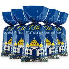 Blulu Eid Mubarak gift bags in blue and gold for elegant gifting.