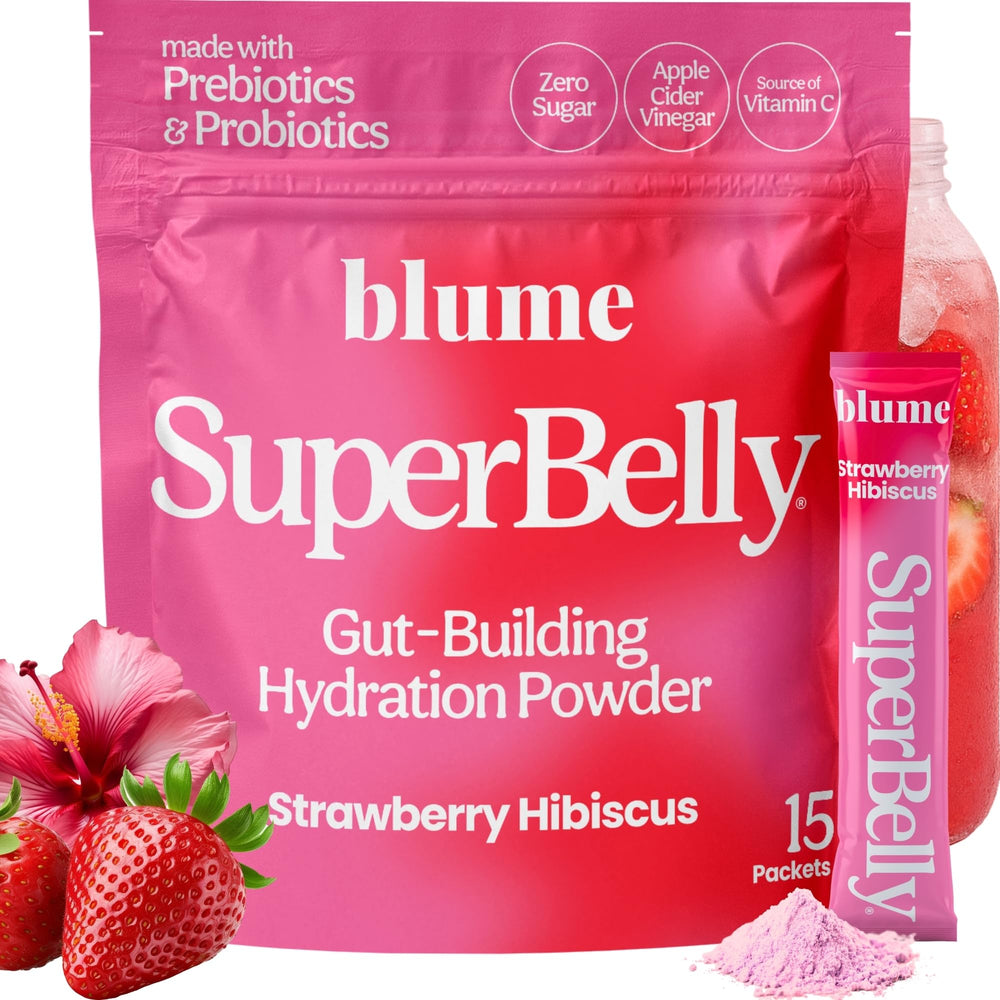 Blume SuperBelly sticks pink lemonade flavor for hydration and gut support