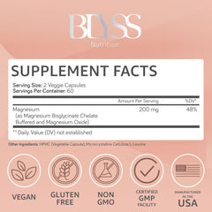 BLYSS Nutrition capsules pour showing easy daily dose for stress relief.