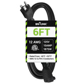 BN-LINK 6ft outdoor extension cord with 12/3 SJTW for reliable outdoor power