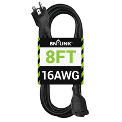 BN-LINK 8 ft extension cord for versatile indoor and outdoor power reach.