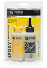 Bob Smith Industries Slow-Cure epoxy bottle for precise bonding and gap filling in DIY projects.