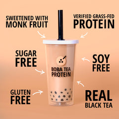 Boba Tea Protein drink poured into a glass showcases creamy texture and tea richness