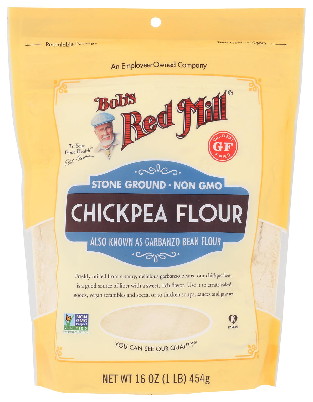 Bob's Red Mill Chickpea Flour bag for gluten-free baking and flatbreads.