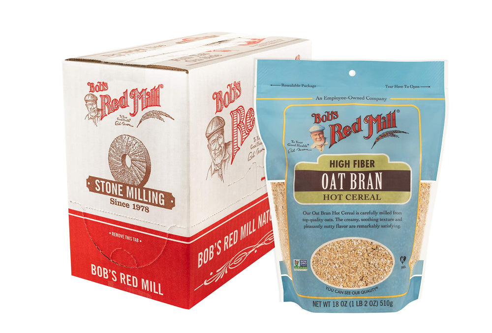 Bob's Red Mill Oat Bran hot cereal cup shows creamy texture ideal for a hearty breakfast