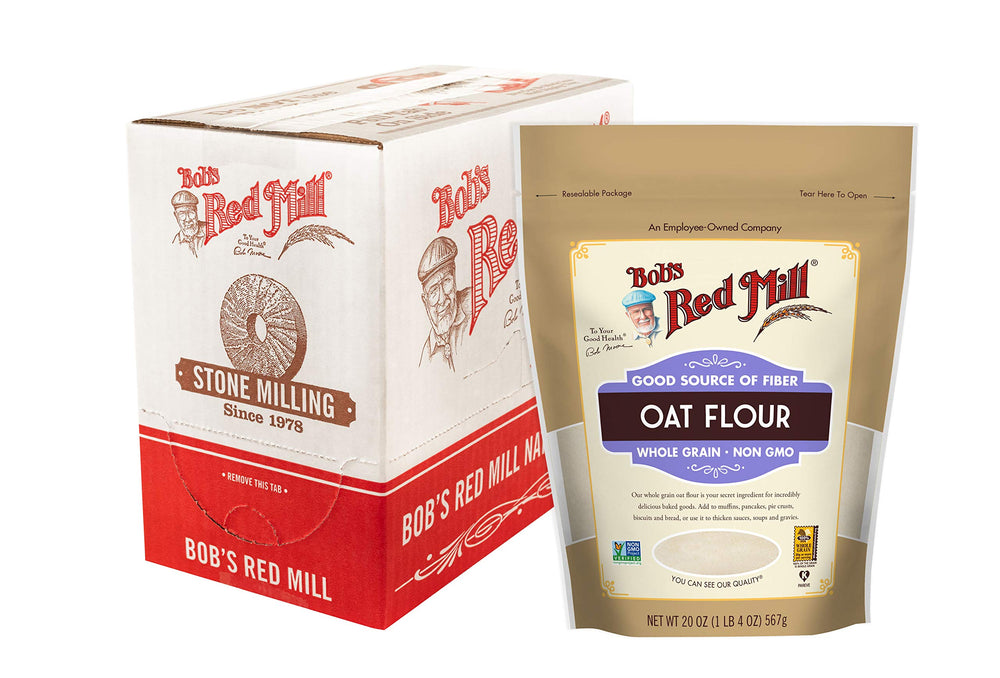 Bob's Red Mill oat flour whole grain pack of four, ideal for baking.