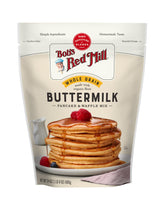 Bob's Red Mill organic buttermilk pancake-waffle mix packaging for quick breakfasts
