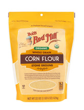 Bob's Red Mill Organic Corn Flour bag ready for fresh cornbread, muffins, or tortillas.