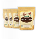 Bob's Red Mill Organic Dark Rye Flour packaging highlights whole grain goodness