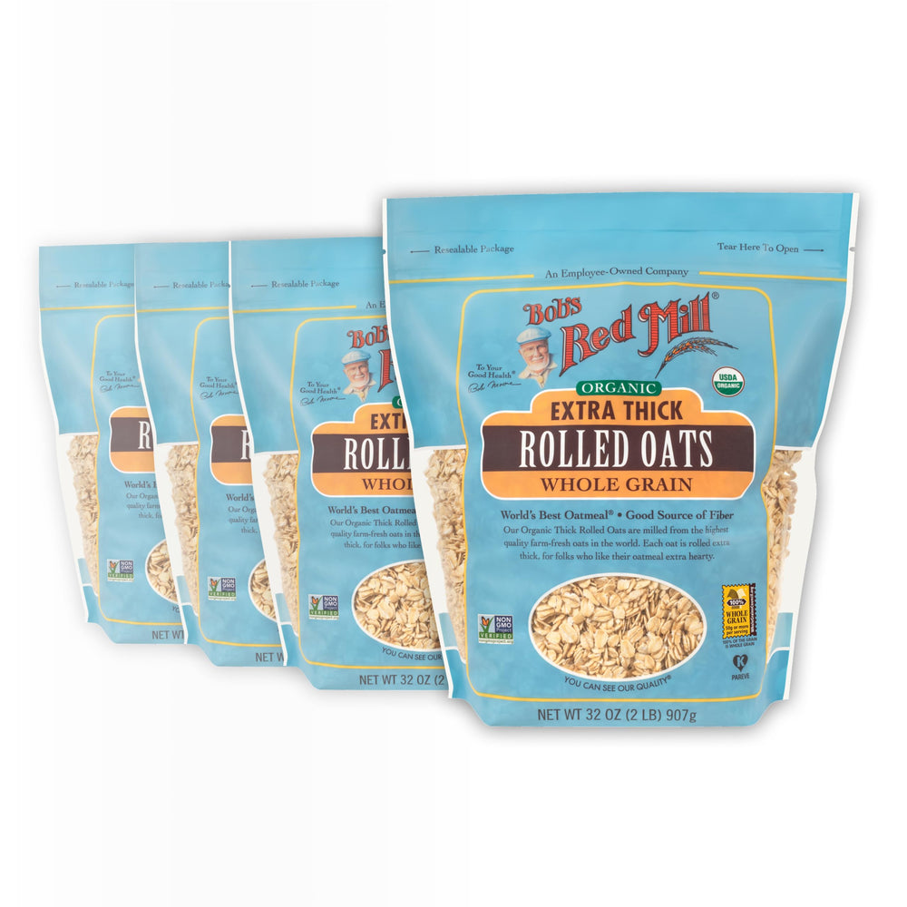 Bob's Red Mill Organic Extra Thick Oats bag for pantry storage and easy access