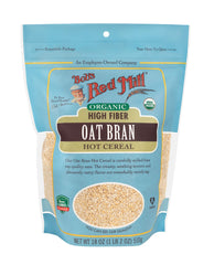 Bob's Red Mill Organic Oat Bran with a scoop showing a fiber-rich serving.