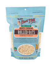 Bob's Red Mill Organic Quick Cooking Rolled Oats bag front ready for a wholesome breakfast.