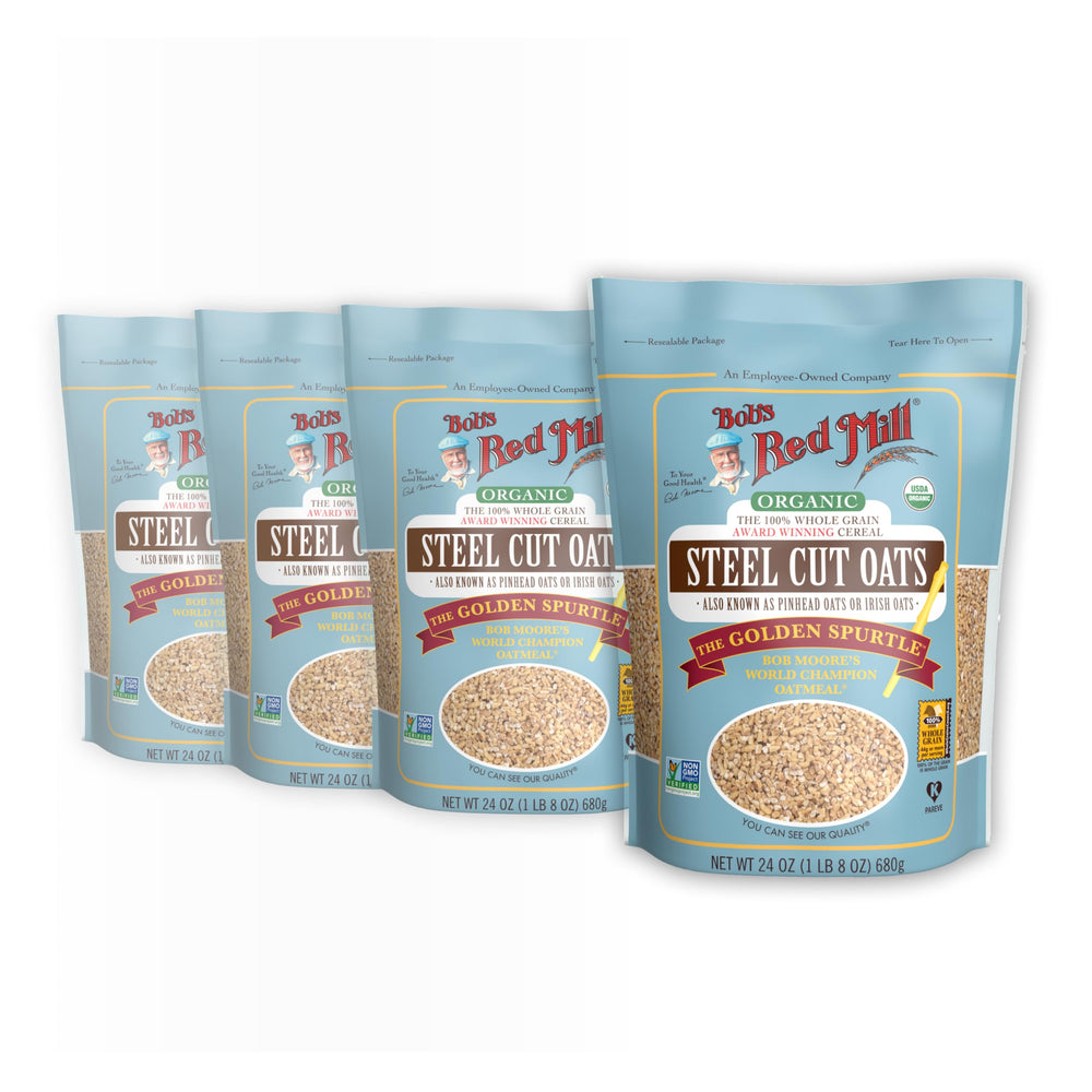 Bob's Red Mill Organic Steel Cut Oats pack four for hearty mornings