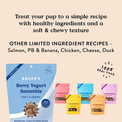 Bocce's Berry Smoothie soft-chewy treats are USA-baked, ideal for daily rewards.