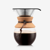 Bodum 34oz pour-over coffee maker with cork-band grip for comfortable pouring and rich aroma.