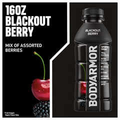 BODYARMOR Blackout Berry pour image highlights quick hydration after training.