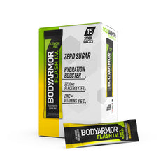 BODYARMOR Flash IV lemon lime packet open for on-the-go hydration