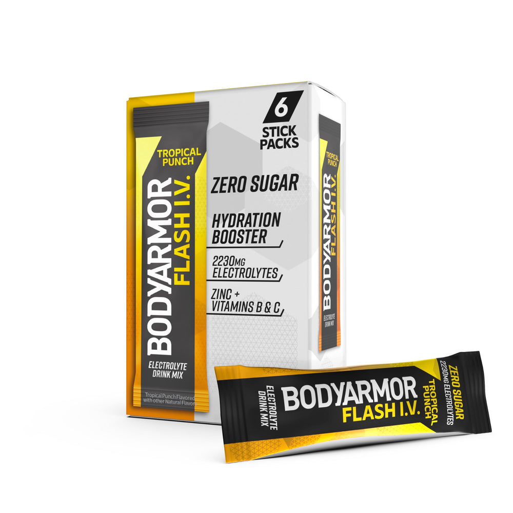 BODYARMOR Flash IV Tropical Punch stick mixes hydration with coconut water powder for quick on-the-go use