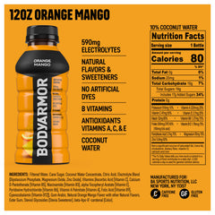 BODYARMOR Orange Mango bottle side view showcasing convenient 12 oz size.