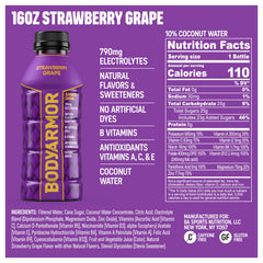 BODYARMOR label close-up highlighting coconut water base and antioxidants.