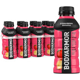 BODYARMOR Strawberry Banana bottle close-up highlighting natural flavor and hydration benefits.