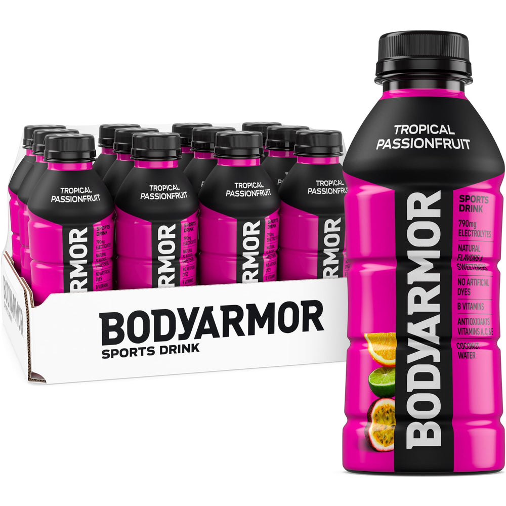 BodyArmor Tropical Passionfruit bottle delivers on-the-go electrolyte hydration.